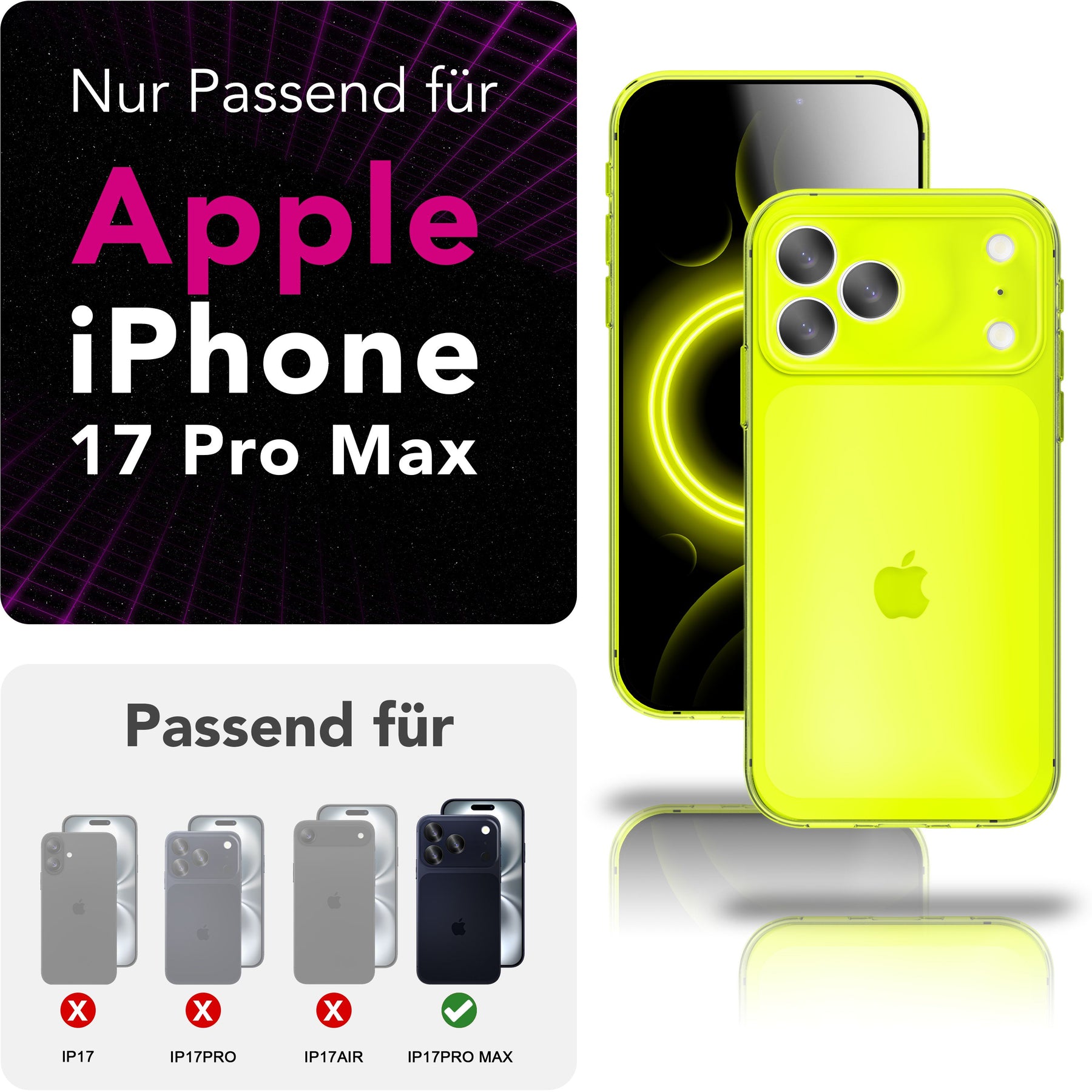 NALIA Neon Silikonhülle für iPhone 17 Pro Max – Knallige Signal-Farbe & Linsenschutz – VIBE (Transparentes Case) – Marke aus Berlin Gelb NALIA Klare Hüllen