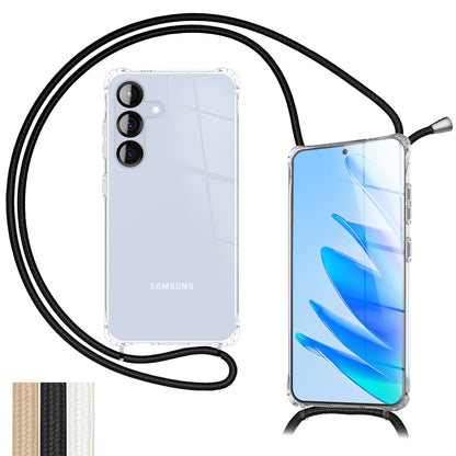 NALIA Hülle Hangit für Samsung Galaxy S25 FE (Umhängehülle) - Transparente Handyhülle mit Band, Kristallklar & Anti-Gelb, Verstellbare 160cm Handykette