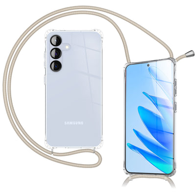 NALIA Handykette für Samsung Galaxy S25 FE – Transparentes Hybrid-Case & Band – HANGIT PRO (Anti-Gelb Rückseite & Verstellbar) – Marke aus Berlin Sandstein Beige NALIA Klare Hüllen
