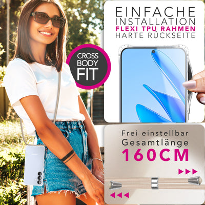 NALIA Handykette für Samsung Galaxy S25 FE – Transparentes Hybrid-Case & Band – HANGIT PRO (Anti-Gelb Rückseite & Verstellbar) – Marke aus Berlin Sandstein Beige NALIA Klare Hüllen