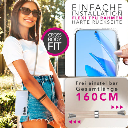 NALIA Hülle Hangit für Samsung Galaxy S25 FE (Umhängehülle) - Transparente Handyhülle mit Band, Kristallklar & Anti-Gelb, Verstellbare 160cm Handykette