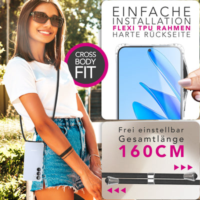 NALIA Handykette für Samsung Galaxy S25 FE – Transparentes Hybrid-Case & Band – HANGIT PRO (Anti-Gelb Rückseite & Verstellbar) – Marke aus Berlin Mitternacht Schwarz NALIA Klare Hüllen