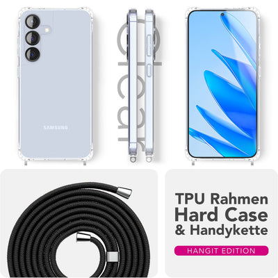 NALIA Handykette für Samsung Galaxy S25 FE – Transparentes Hybrid-Case & Band – HANGIT PRO (Anti-Gelb Rückseite & Verstellbar) – Marke aus Berlin Mitternacht Schwarz NALIA Klare Hüllen