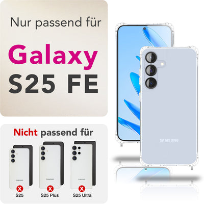 NALIA Handykette für Samsung Galaxy S25 FE – Transparentes Hybrid-Case & Band – HANGIT PRO (Anti-Gelb Rückseite & Verstellbar) – Marke aus Berlin Mondweiß NALIA Klare Hüllen