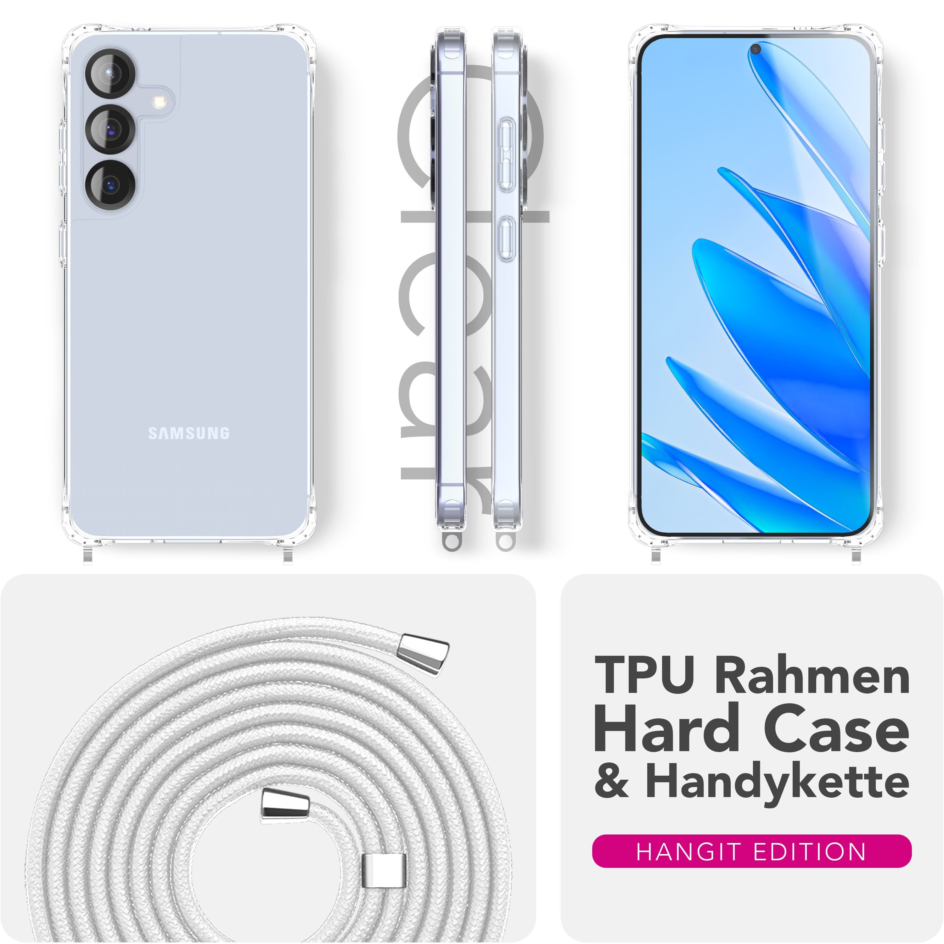 NALIA Hülle Hangit für Samsung Galaxy S25 FE (Umhängehülle) - Transparente Handyhülle mit Band, Kristallklar & Anti-Gelb, Verstellbare 160cm Handykette