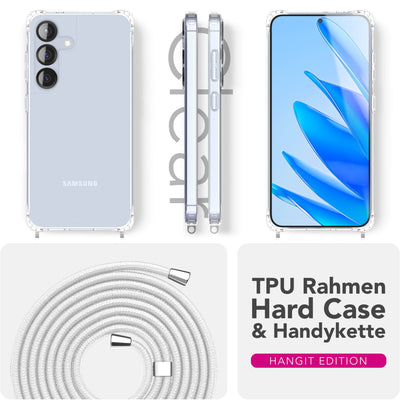 NALIA Handykette für Samsung Galaxy S25 FE – Transparentes Hybrid-Case & Band – HANGIT PRO (Anti-Gelb Rückseite & Verstellbar) – Marke aus Berlin Mondweiß NALIA Klare Hüllen