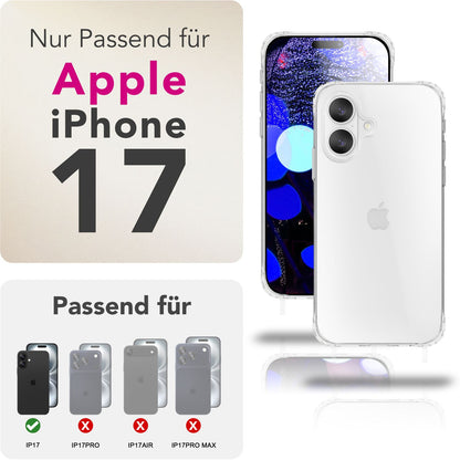 NALIA Hülle Hangit für Apple iPhone 17 (Umhängehülle) - Klare Handyhülle mit Band, Transparent & Anti-Gelb, Air-Cushion Ecken, Verstellbare 160cm Handykette Mondweiß NALIA Klare Hüllen