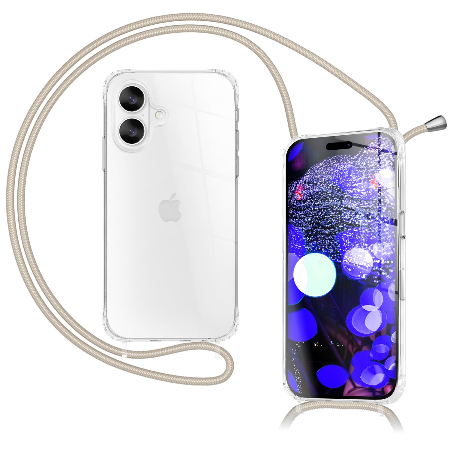 NALIA Hülle Hangit für Apple iPhone 17 (Umhängehülle) - Klare Handyhülle mit Band, Transparent & Anti-Gelb, Air-Cushion Ecken, Verstellbare 160cm Handykette Sandstein Beige NALIA Klare Hüllen