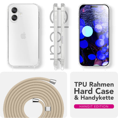 NALIA Hülle Hangit für Apple iPhone 17 (Umhängehülle) - Klare Handyhülle mit Band, Transparent & Anti-Gelb, Air-Cushion Ecken, Verstellbare 160cm Handykette Sandstein Beige NALIA Klare Hüllen