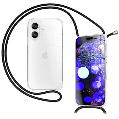 NALIA Handykette für iPhone 17 – Transparentes Hybrid-Case & Band – HANGIT PRO (Anti-Gelb Rückseite & Verstellbar) – Marke aus Berlin Mitternacht Schwarz NALIA Klare Hüllen