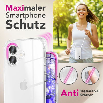 NALIA Handykette für iPhone 17 – Transparentes Hybrid-Case & Band – HANGIT PRO (Anti-Gelb Rückseite & Verstellbar) – Marke aus Berlin Mondweiß NALIA Klare Hüllen