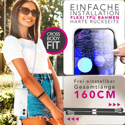 NALIA Handykette für iPhone 17 – Transparentes Hybrid-Case & Band – HANGIT PRO (Anti-Gelb Rückseite & Verstellbar) – Marke aus Berlin Mondweiß NALIA Klare Hüllen