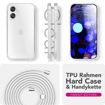 NALIA Handykette für iPhone 17 – Transparentes Hybrid-Case & Band – HANGIT PRO (Anti-Gelb Rückseite & Verstellbar) – Marke aus Berlin Mondweiß NALIA Klare Hüllen