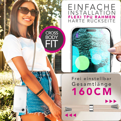 NALIA Handykette für iPhone 17 Air – Transparentes Hybrid-Case & Band – HANGIT PRO (Anti-Gelb Rückseite & Verstellbar) – Marke aus Berlin Sandstein Beige NALIA Klare Hüllen