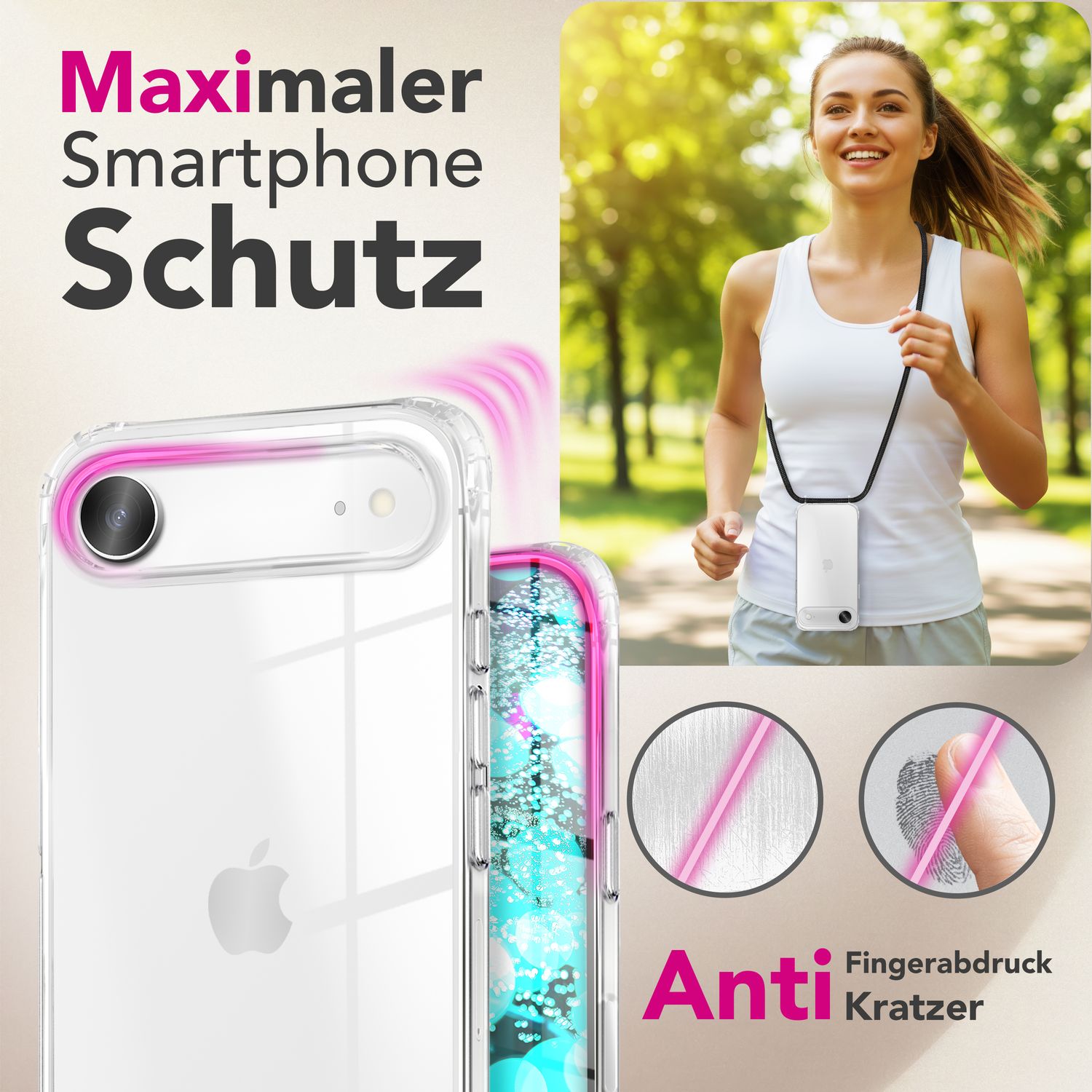 NALIA Hülle Hangit für Apple iPhone 17 Air (Umhängehülle) - Transparente Schutzhülle mit 160cm Band, Anti-Gelb, Stoßfest & Kratzfest, Verstellbare Handykette Mitternacht Schwarz NALIA Klare Hüllen