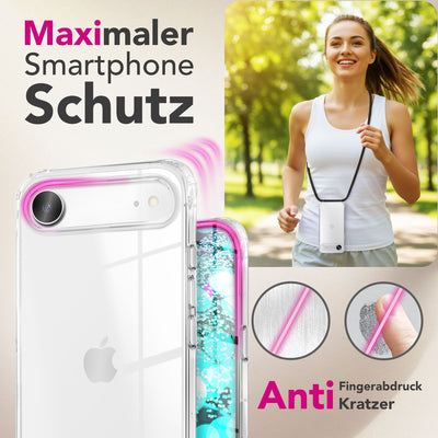 NALIA Handykette für iPhone 17 Air – Transparentes Hybrid-Case & Band – HANGIT PRO (Anti-Gelb Rückseite & Verstellbar) – Marke aus Berlin Mitternacht Schwarz NALIA Klare Hüllen