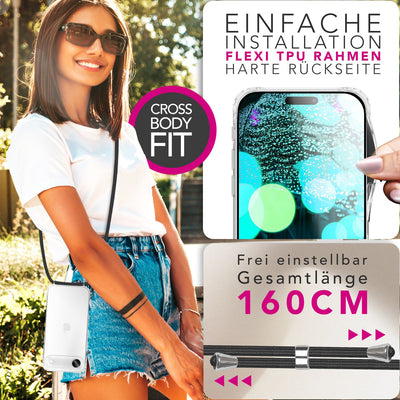 NALIA Handykette für iPhone 17 Air – Transparentes Hybrid-Case & Band – HANGIT PRO (Anti-Gelb Rückseite & Verstellbar) – Marke aus Berlin Mitternacht Schwarz NALIA Klare Hüllen