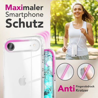 NALIA Handykette für iPhone 17 Air – Transparentes Hybrid-Case & Band – HANGIT PRO (Anti-Gelb Rückseite & Verstellbar) – Marke aus Berlin Sandstein Beige NALIA Klare Hüllen