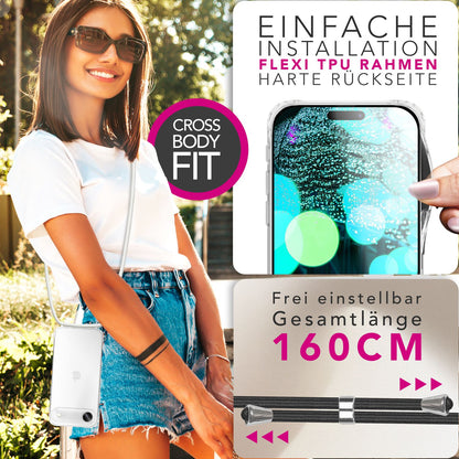 NALIA Hülle Hangit für Apple iPhone 17 Air (Umhängehülle) - Transparente Schutzhülle mit 160cm Band, Anti-Gelb, Stoßfest & Kratzfest, Verstellbare Handykette Mondweiß NALIA Klare Hüllen