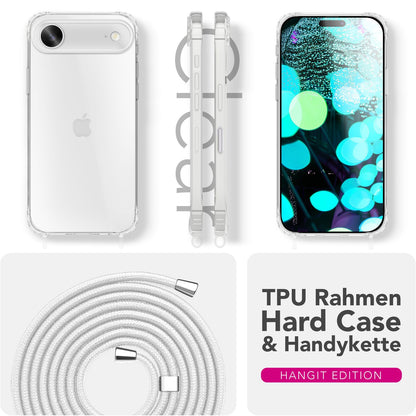 NALIA Hülle Hangit für Apple iPhone 17 Air (Umhängehülle) - Transparente Schutzhülle mit 160cm Band, Anti-Gelb, Stoßfest & Kratzfest, Verstellbare Handykette Mondweiß NALIA Klare Hüllen