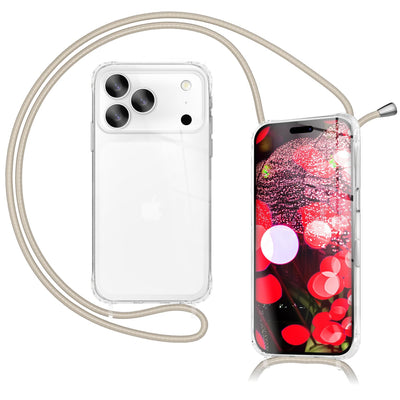 NALIA Handykette für iPhone 17 Pro – Transparentes Hybrid-Case & Band – HANGIT PRO (Anti-Gelb Rückseite & Verstellbar) – Marke aus Berlin Sandstein Beige NALIA Klare Hüllen