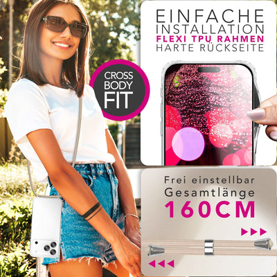NALIA Handykette für iPhone 17 Pro – Transparentes Hybrid-Case & Band – HANGIT PRO (Anti-Gelb Rückseite & Verstellbar) – Marke aus Berlin Sandstein Beige NALIA Klare Hüllen