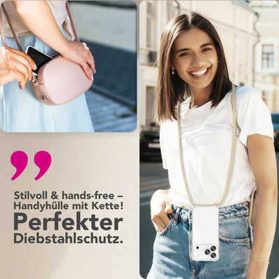 NALIA Handykette für iPhone 17 Pro – Transparentes Hybrid-Case & Band – HANGIT PRO (Anti-Gelb Rückseite & Verstellbar) – Marke aus Berlin Sandstein Beige NALIA Klare Hüllen