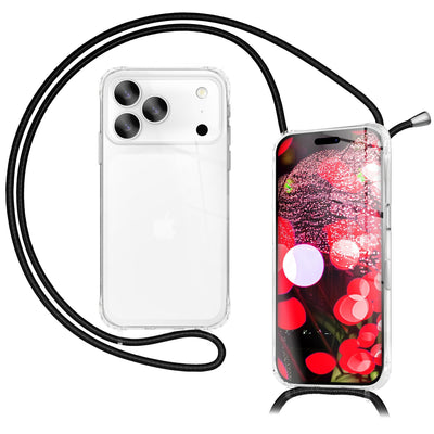 NALIA Handykette für iPhone 17 Pro – Transparentes Hybrid-Case & Band – HANGIT PRO (Anti-Gelb Rückseite & Verstellbar) – Marke aus Berlin Mitternacht Schwarz NALIA Klare Hüllen