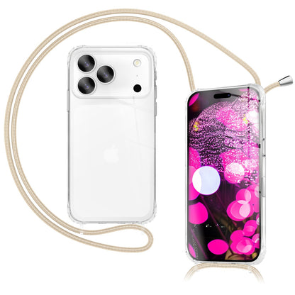 NALIA Hülle Hangit für Apple iPhone 17 Pro Max (Umhängehülle) - Kristallklares Cover mit Trage-Band, Stoßfest & Anti-Gelb, 160cm verstellbare Handykette Sandstein Beige NALIA Klare Hüllen