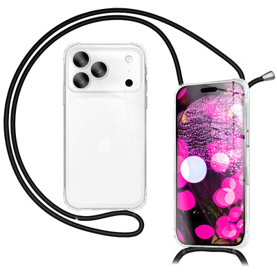 NALIA Handykette für iPhone 17 Pro Max – Transparentes Hybrid-Case & Band – HANGIT PRO (Anti-Gelb Rückseite & Verstellbar) – Marke aus Berlin Mitternacht Schwarz NALIA Klare Hüllen