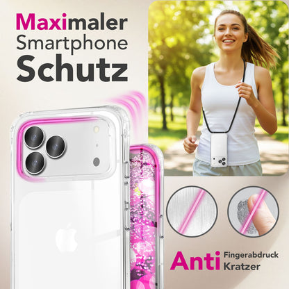 NALIA Hülle Hangit für Apple iPhone 17 Pro Max (Umhängehülle) - Kristallklares Cover mit Trage-Band, Stoßfest & Anti-Gelb, 160cm verstellbare Handykette Mitternacht Schwarz NALIA Klare Hüllen