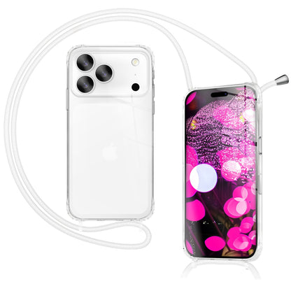 NALIA Hülle Hangit für Apple iPhone 17 Pro Max (Umhängehülle) - Kristallklares Cover mit Trage-Band, Stoßfest & Anti-Gelb, 160cm verstellbare Handykette Mondweiß NALIA Klare Hüllen