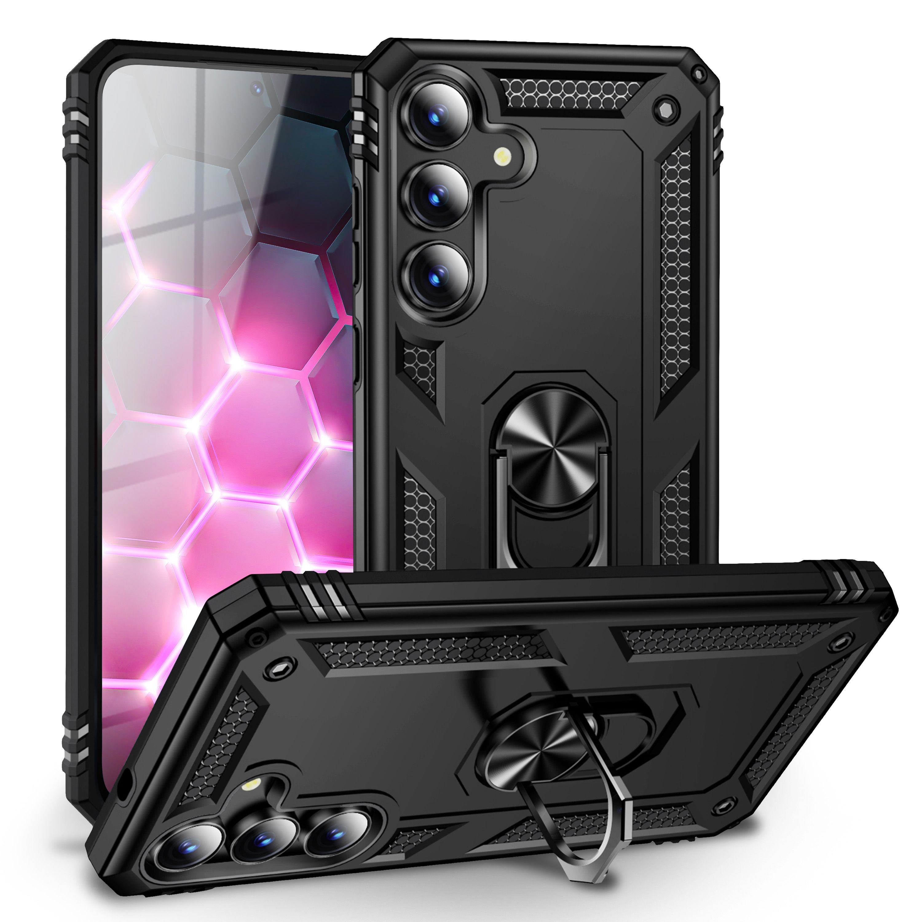 NALIA Hülle RingDefend für Samsung Galaxy S25 FE (Military-Grade Schutz) - Robuste Panzerhülle mit 360° Dreh-Ring & Kickstand, Schlagfest & Stoßabsorbierend, Armor Case - Schwarz