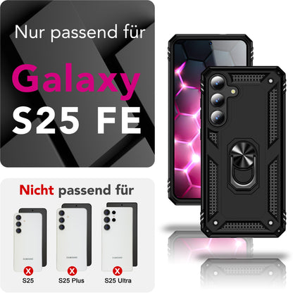 NALIA Hülle RingDefend für Samsung Galaxy S25 FE (Military-Grade Schutz) - Robuste Panzerhülle mit 360° Dreh-Ring & Kickstand, Schlagfest & Stoßabsorbierend, Armor Case - Schwarz