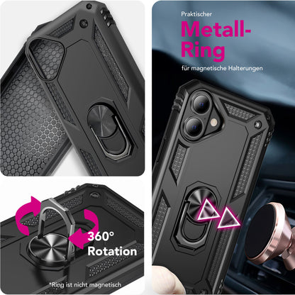 NALIA Hülle RingDefend für Apple iPhone 17 (Military-Grade Schutz) - Robuste Panzerhülle mit 360° Dreh-Ring & Ständer, Stoßfest & Schlagresistent, Griffig, Outdoor Case - Schwarz
