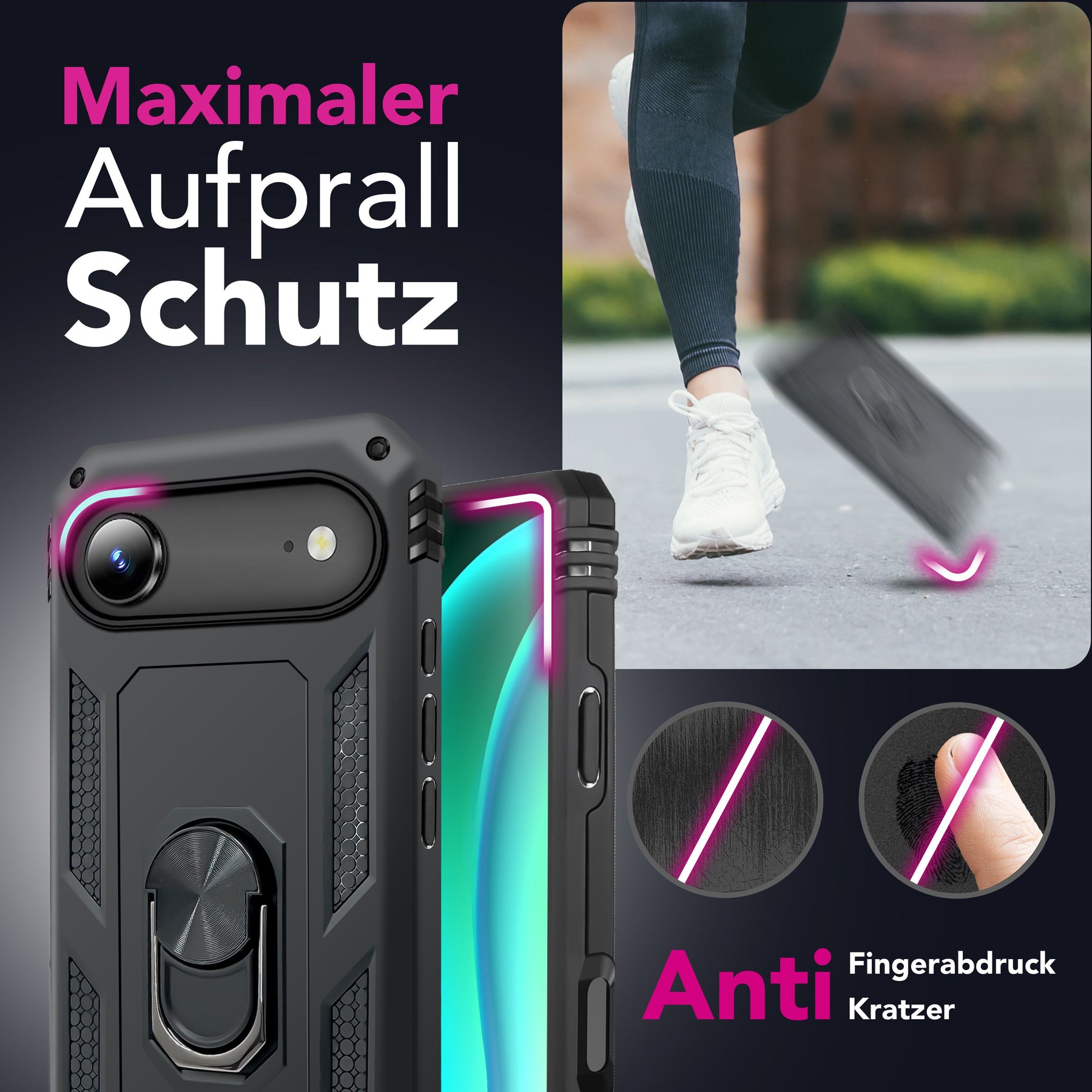 NALIA Panzerhülle für iPhone 17 Air – Ring-Ständer 360° & Magnet-Halterung Kompatibel – RINGDEFEND (Stoßfestes Outdoor Case) – Marke aus Berlin Default Title NALIA Outdoor Hülle