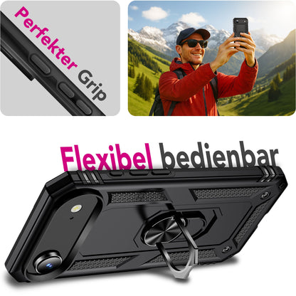 NALIA Hülle RingDefend für Apple iPhone 17 Air (Military-Grade Schutz) - Militär Panzerhülle mit 360° Dreh-Ring & Ständer, Schlagfest & Stoßsicher, Rutschfestes Hardcase - Schwarz