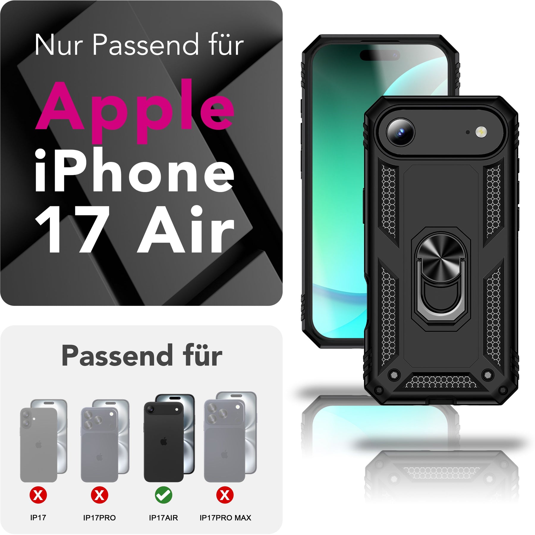 NALIA Panzerhülle für iPhone 17 Air – Ring-Ständer 360° & Magnet-Halterung Kompatibel – RINGDEFEND (Stoßfestes Outdoor Case) – Marke aus Berlin Default Title NALIA Outdoor Hülle