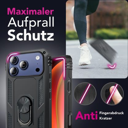 NALIA Hülle RingDefend für Apple iPhone 17 Pro (Military-Grade Schutz) - Armor Schutzhülle mit 360° Ring-Halter & Ständer, Stoßfest & Schlagresistent, Robustes Hardcase - Schwarz