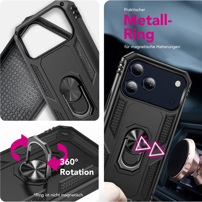 NALIA Hülle RingDefend für Apple iPhone 17 Pro (Military-Grade Schutz) - Armor Schutzhülle mit 360° Ring-Halter & Ständer, Stoßfest & Schlagresistent, Robustes Hardcase - Schwarz