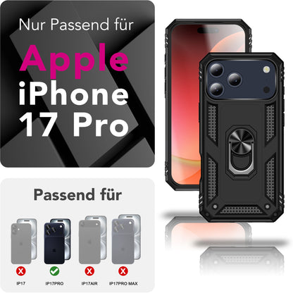 NALIA Hülle RingDefend für Apple iPhone 17 Pro (Military-Grade Schutz) - Armor Schutzhülle mit 360° Ring-Halter & Ständer, Stoßfest & Schlagresistent, Robustes Hardcase - Schwarz