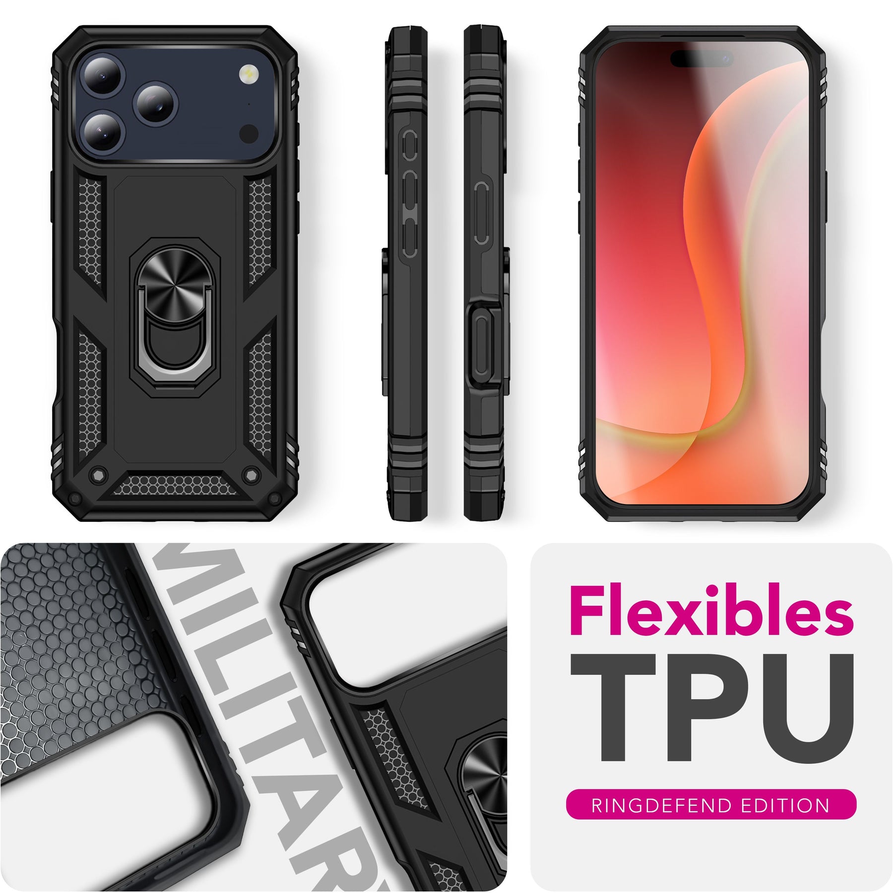 NALIA Panzerhülle für iPhone 17 Pro – Ring-Ständer 360° & Magnet-Halterung Kompatibel – RINGDEFEND (Stoßfestes Outdoor Case) – Marke aus Berlin Default Title NALIA Outdoor Hülle