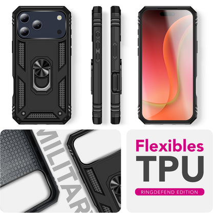 NALIA Hülle RingDefend für Apple iPhone 17 Pro (Military-Grade Schutz) - Armor Schutzhülle mit 360° Ring-Halter & Ständer, Stoßfest & Schlagresistent, Robustes Hardcase - Schwarz
