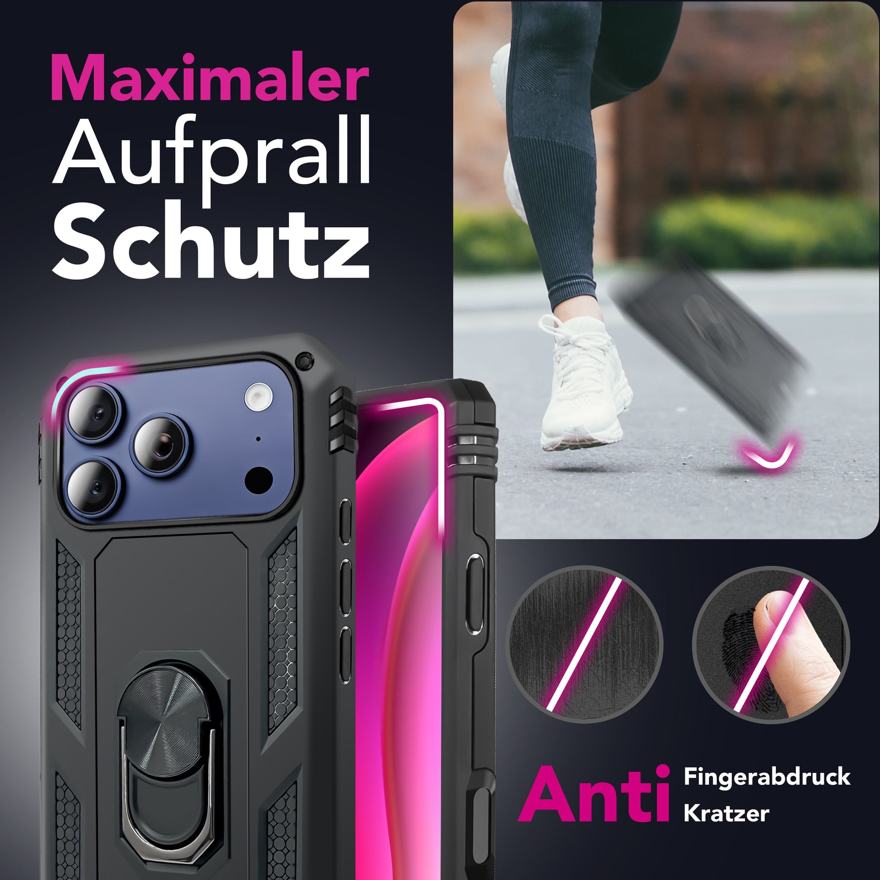 NALIA Panzerhülle für iPhone 17 Pro Max – Ring-Ständer 360° & Magnet-Halterung Kompatibel – RINGDEFEND (Stoßfestes Outdoor Case) – Marke aus Berlin Default Title NALIA Outdoor Hülle
