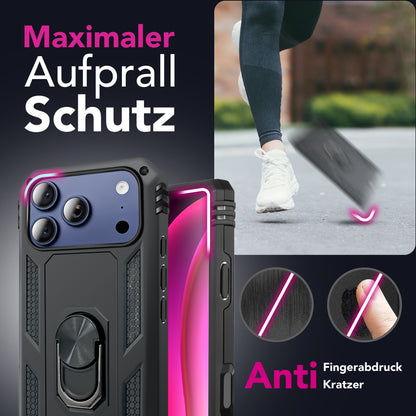 NALIA Hülle RingDefend für Apple iPhone 17 Pro Max (Military-Grade Schutz) - Armor Case mit 360° Dreh-Ring & Kickstand, Outdoor Schutzhülle, Schlagfest & Stoßabsorbierend - Schwarz