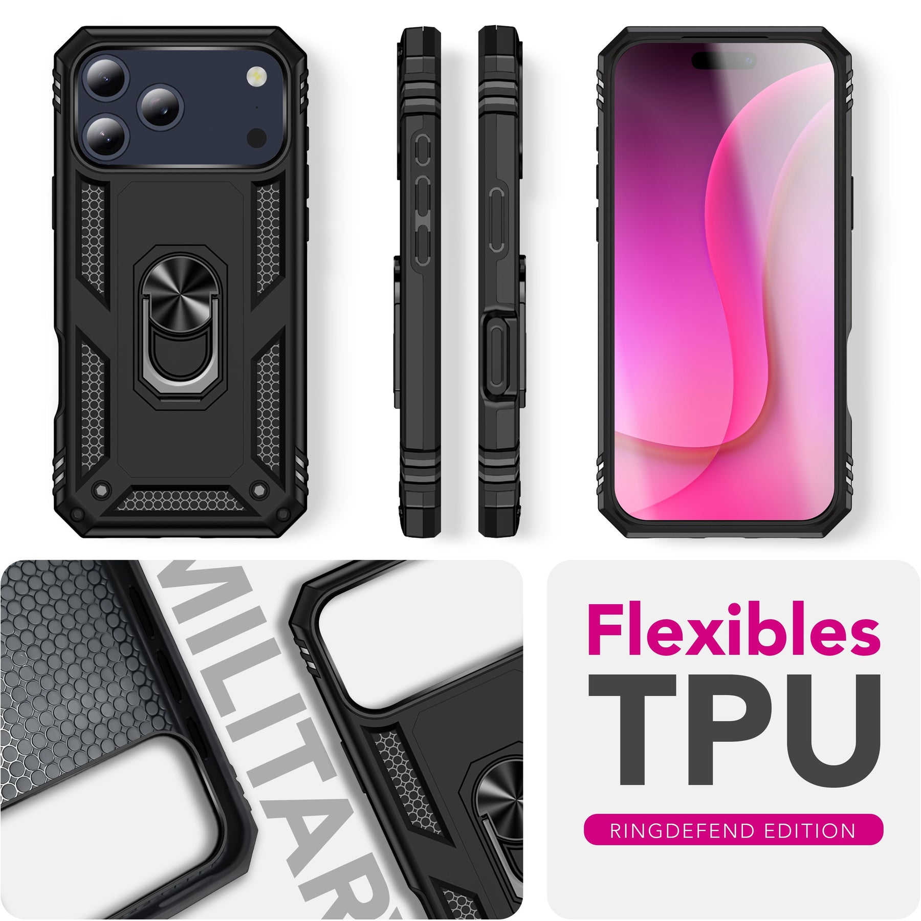 NALIA Panzerhülle für iPhone 17 Pro Max – Ring-Ständer 360° & Magnet-Halterung Kompatibel – RINGDEFEND (Stoßfestes Outdoor Case) – Marke aus Berlin Default Title NALIA Outdoor Hülle