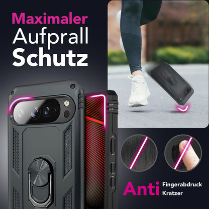 NALIA Hülle RingDefend für Google Pixel 10 Pro (Military-Grade Schutz), Militär Panzerhülle mit 360° Dreh-Ring & Ständer, Schlagfest & Stoßsicher, Outdoor Handy Cover - Schwarz Default Title NALIA Outdoor Hülle