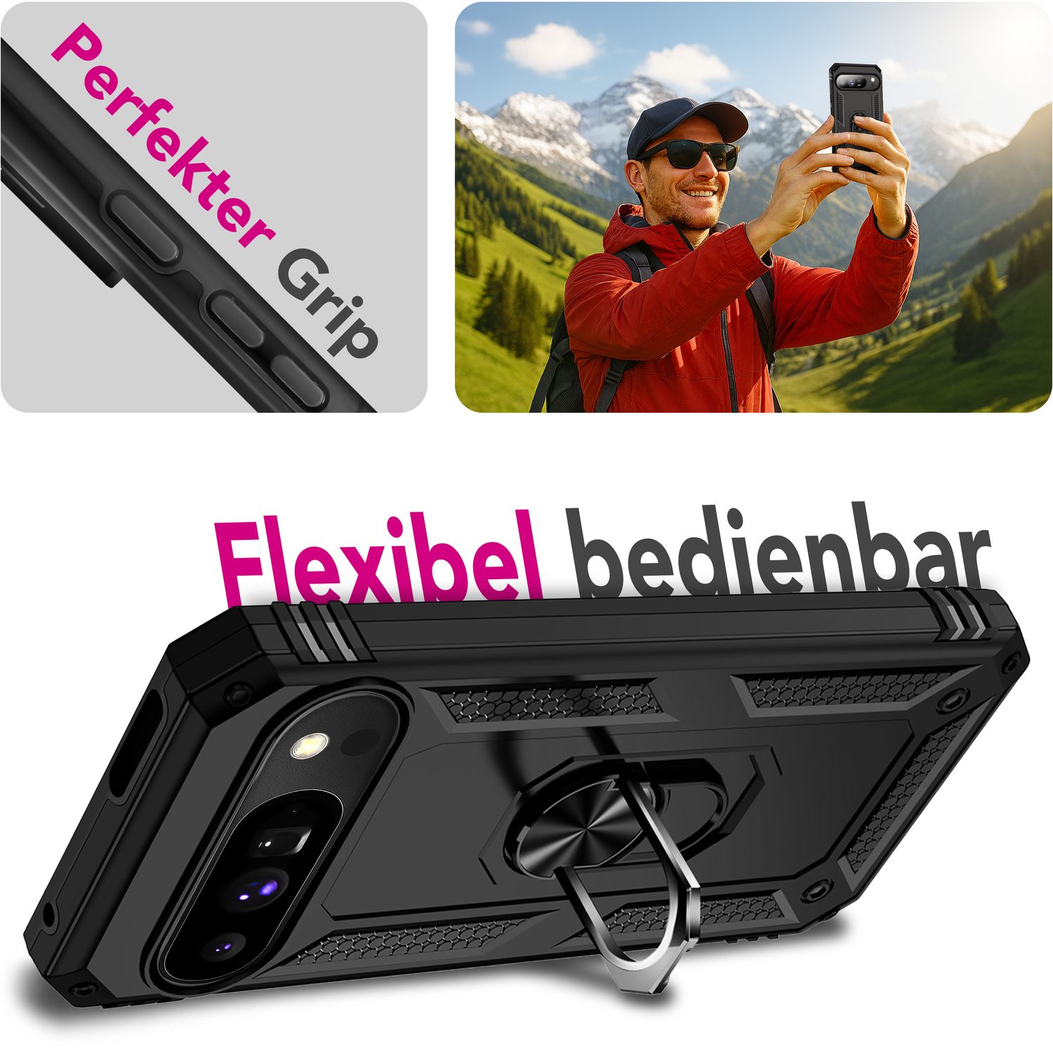 NALIA Hülle RingDefend für Google Pixel 10 Pro (Military-Grade Schutz), Militär Panzerhülle mit 360° Dreh-Ring & Ständer, Schlagfest & Stoßsicher, Outdoor Handy Cover - Schwarz Default Title NALIA Outdoor Hülle