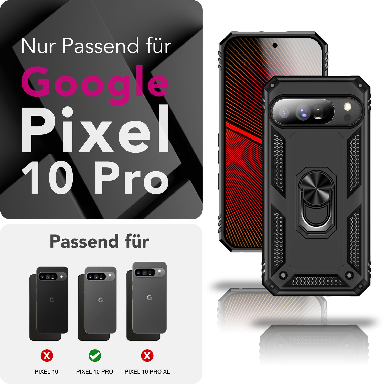 NALIA Hülle RingDefend für Google Pixel 10 Pro (Military-Grade Schutz), Militär Panzerhülle mit 360° Dreh-Ring & Ständer, Schlagfest & Stoßsicher, Outdoor Handy Cover - Schwarz Default Title NALIA Outdoor Hülle