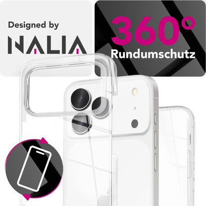 NALIA 360Guard passend für Apple iPhone 17 Pro Max Hülle (360° Rundumschutz) - Klare Full-Body Handyhülle, Kratzfeste PC-Rückseite & gehärtete Displayfolie, Transparent & Anti-Gelb